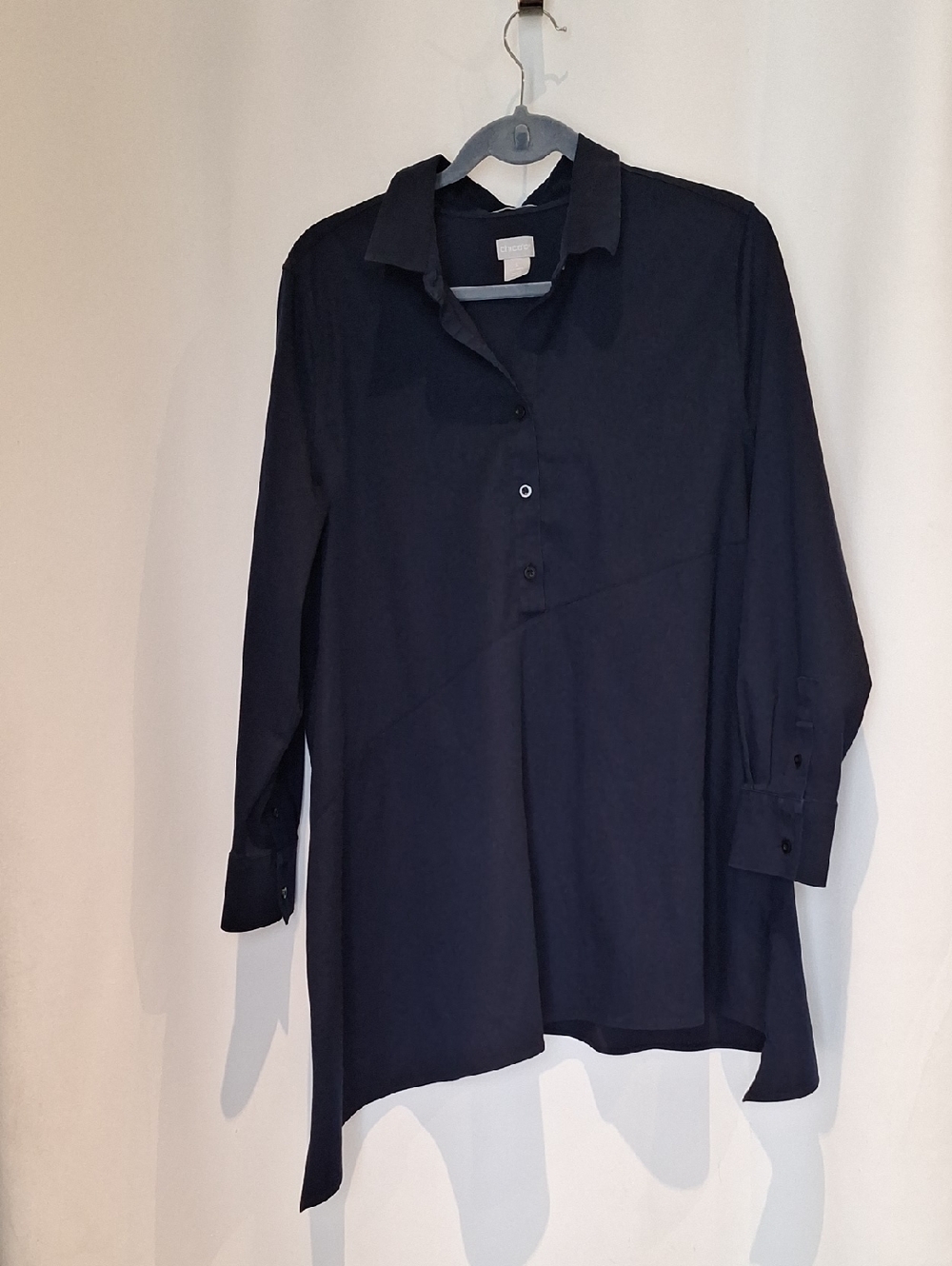 Chico's Classic Navy Blue Sharkbite  Tunic No Iron Top Size 16